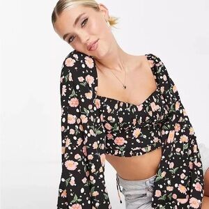 Floral Black Crop Top